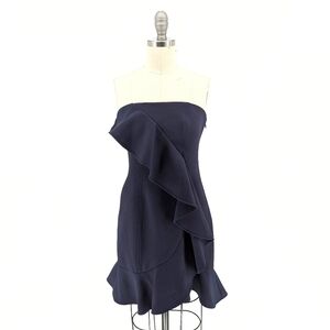 Likely Strapless Ruffle Mini Dress Blue 4 cocktail party wedding evening 90s